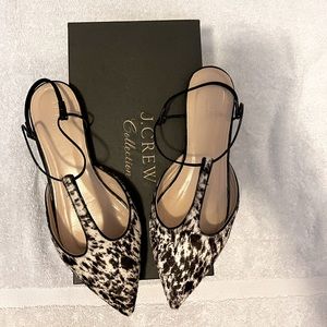 J Crew Collection calf hair leather T-strap flats - sz 7.5 - like new!